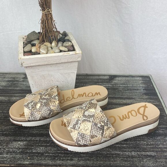 Sam Edelman Tan Snake Animal Print Slide Sandal Shoes 9 - Picture 1 of 5